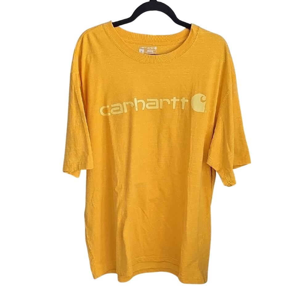 Carhartt Logo Graphic Loose Fit Heavyweight Short Sleeve Yellow T-Shirt Mens XL
